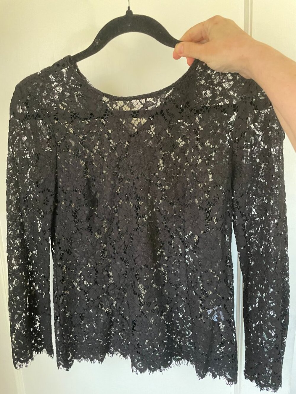 J.Crew Black Floral Lace Long Sleeve Blouse Size 0